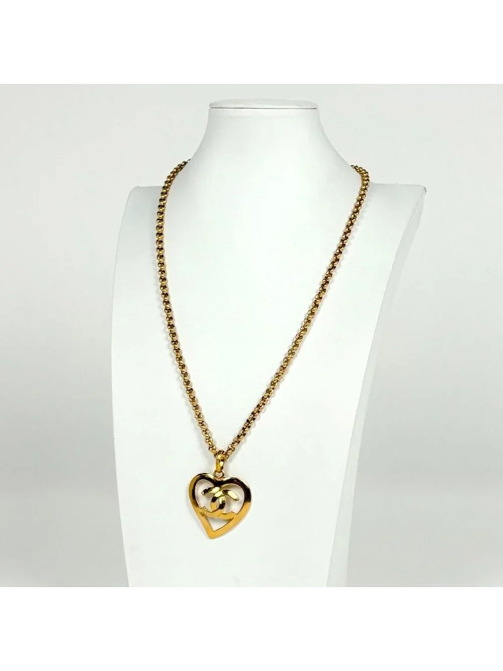 Chanel Necklace CC Logo Heart Gold Plated